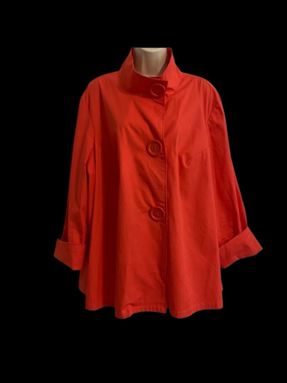 Vibrant Red Cotton funnel neck collar loose fit with XL buttons trench coat XL